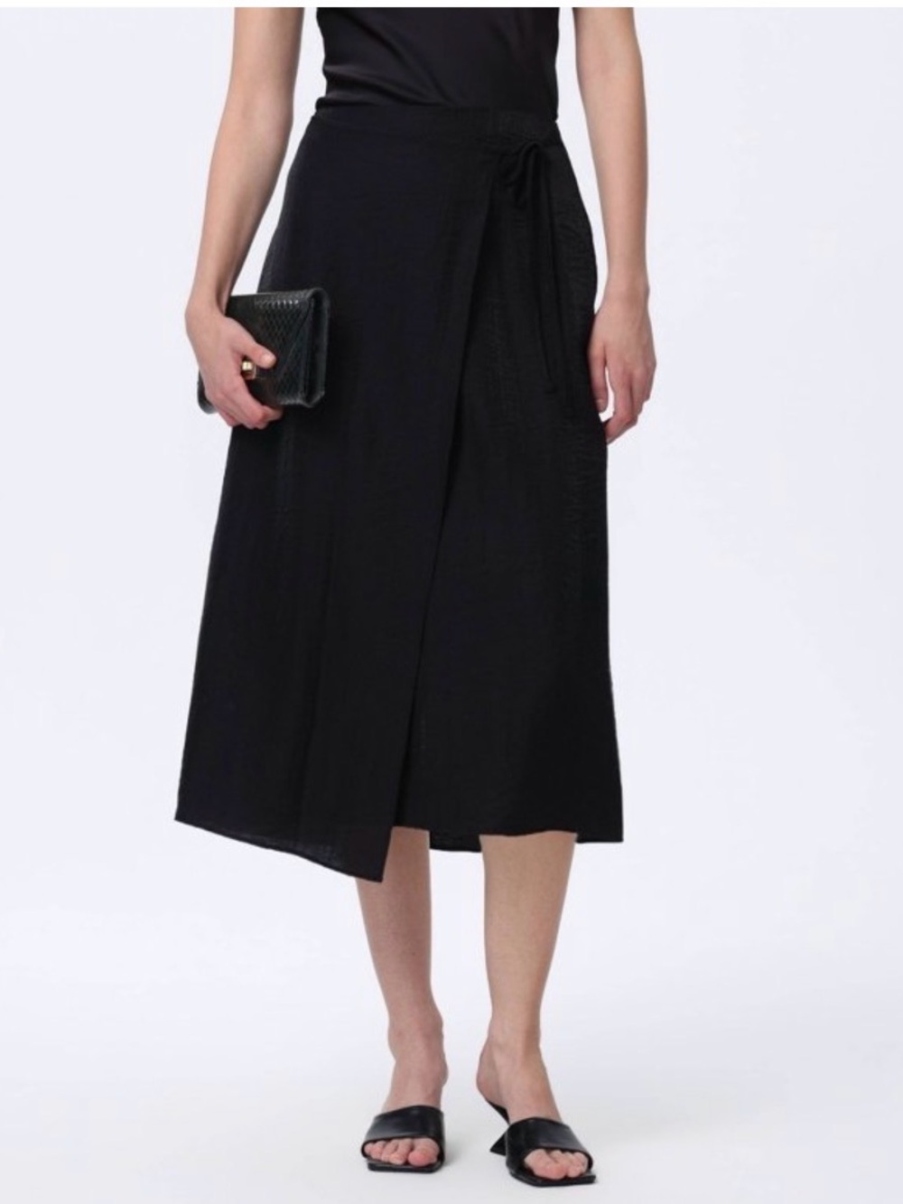 NWT Women’s A New Day High Rise Midi Shiny Pencil Wrap Skirt Sz M Black